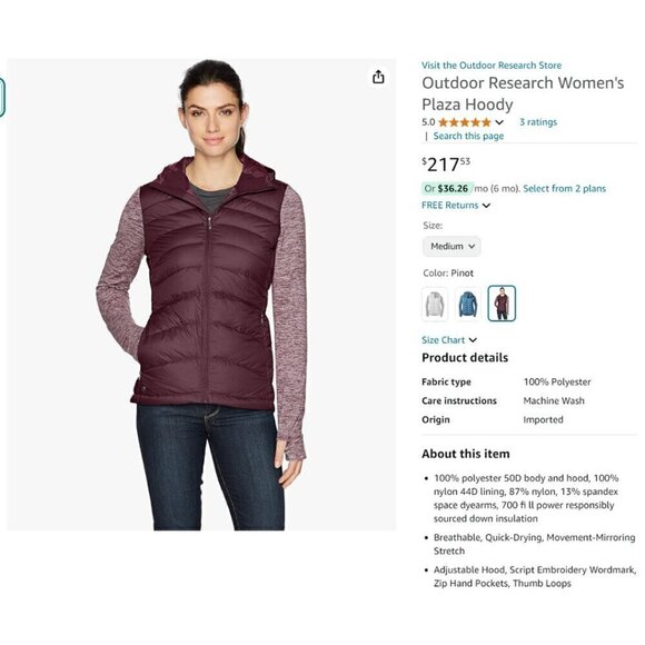 Outdoor Research Plaza Hoodie Jacket, Pinot S - Duck Down, Puffer, Purple Wine - Picture 2 of 16